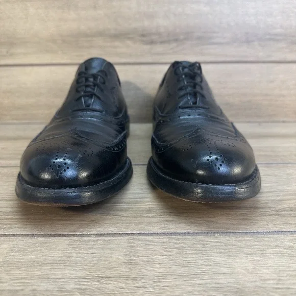 Vintage 70s Allen Edmonds Harwood Wingtip Oxford Black Pebbled Calf Shoes Sz 10A